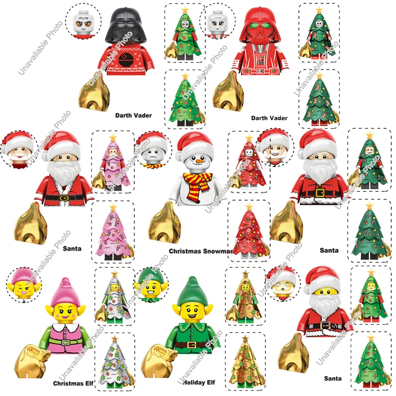 Hot Toys New Building Blocks Merry Christmas Elf Darth Vader Grinch Jake Sally Santa Rex Mini Action Figures Building Blocks Toy