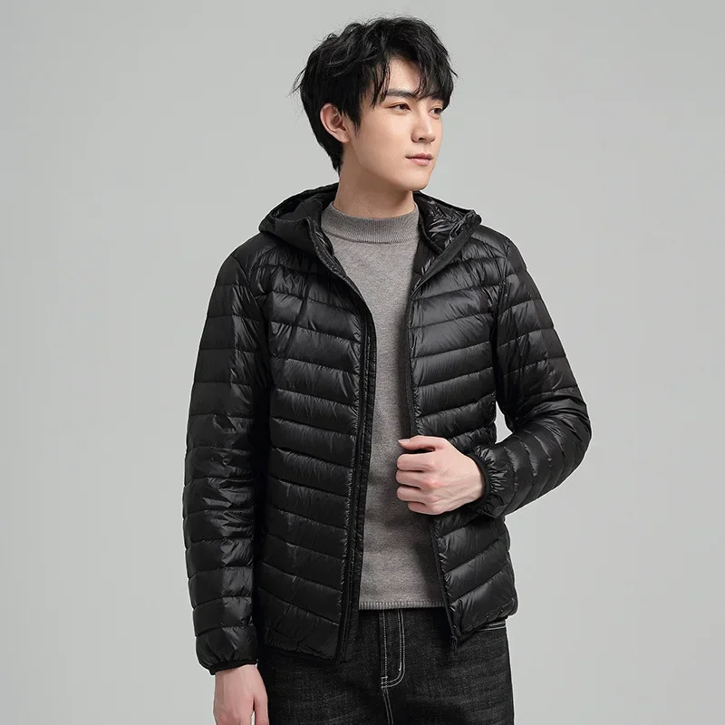 2023 Winter New Men's Lightweight Cropped Fashionable Casual Down Cotton-padded Jacket Warm Hood Portable Smooths Silhouette