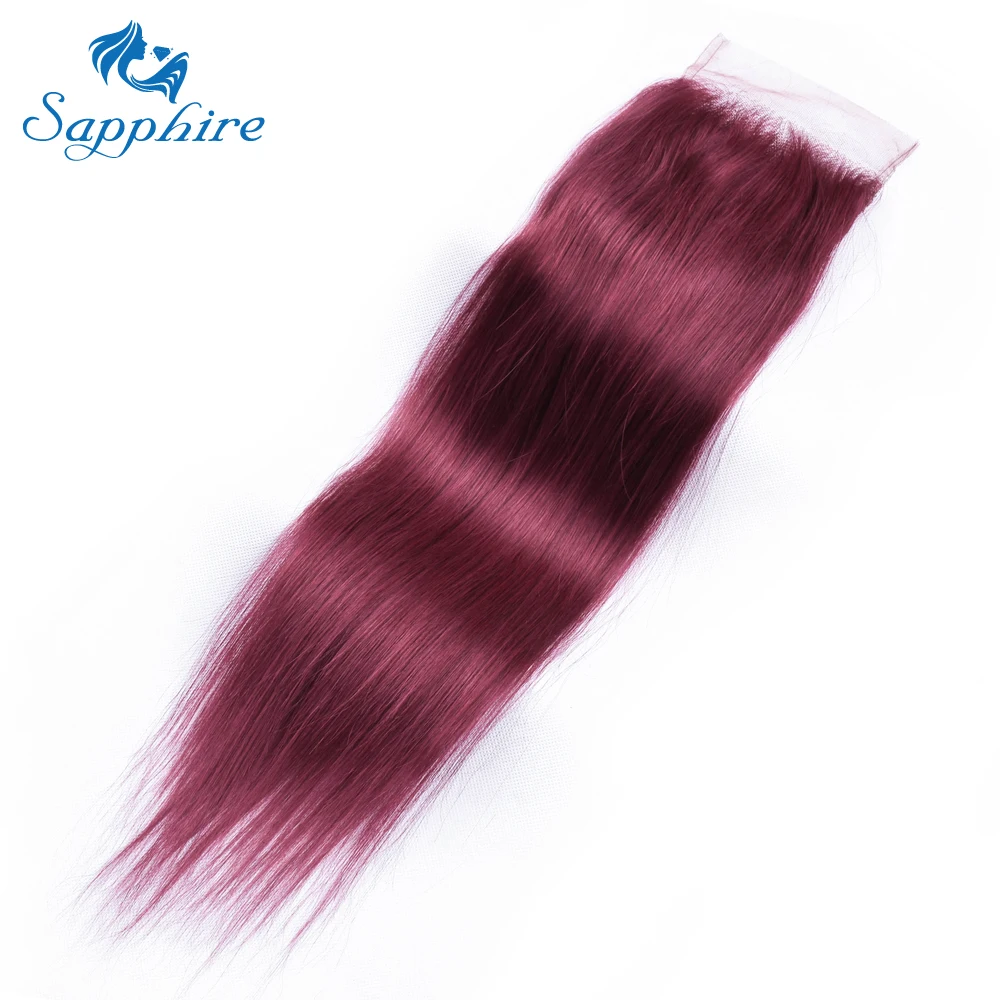 Perruque Lace Closure Wig brésilienne Remy lisse-saphir, 99J, bordeaux, Sophia, 4tage, vin rouge, pre-plucked, avec baby hair, Wiltshire, nœuds blanchis