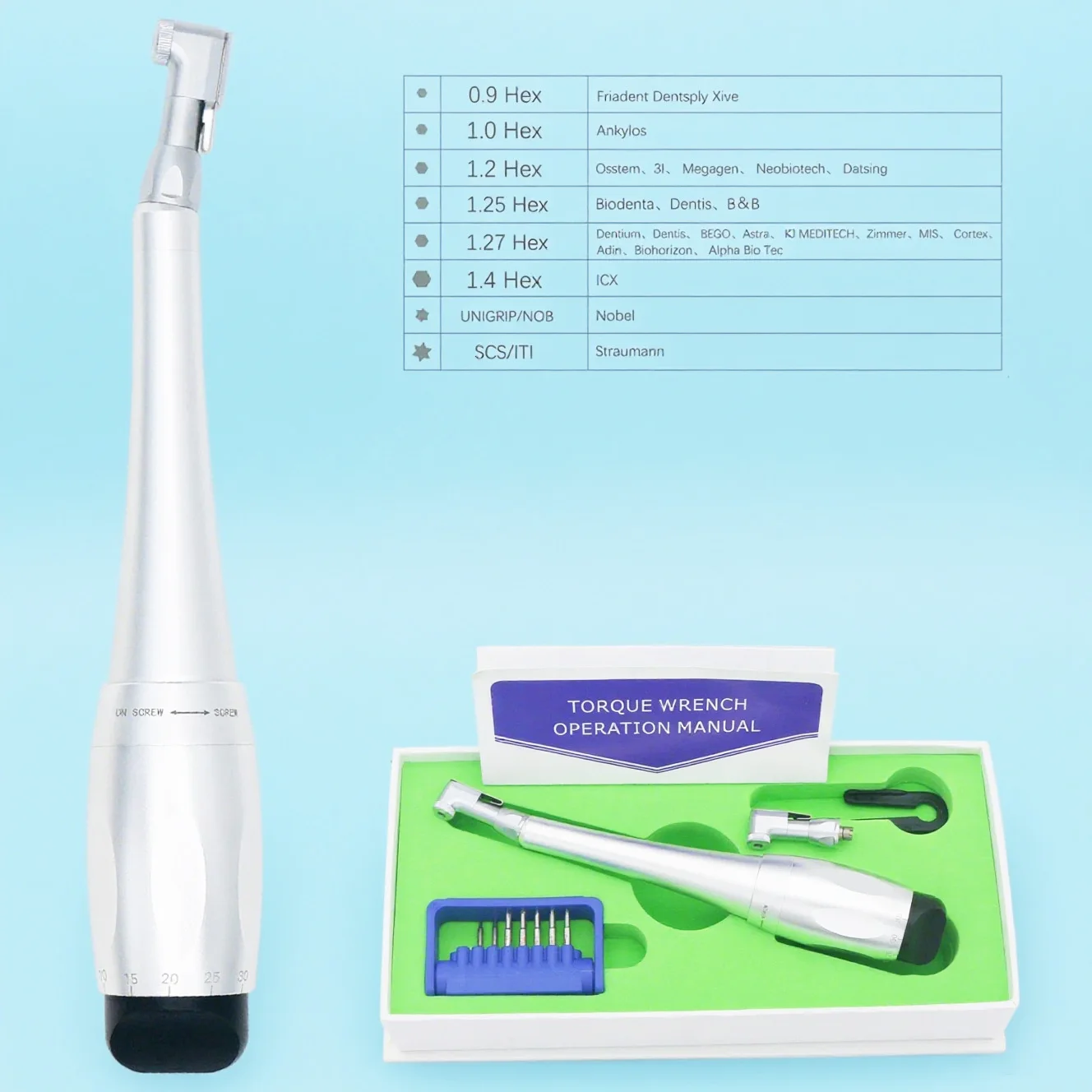 طقم مفاتيح عزم دوران زرع الأسنان SD TORQUE عالمي 16 قطعة مفكات براغي مع حامل