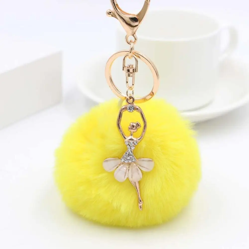 Key Ring Women Trinket Bag Accessories Ballet Angel Girl keychain Fur Ball Keyring Fake Fur Key Chain Little Angel Car keychain