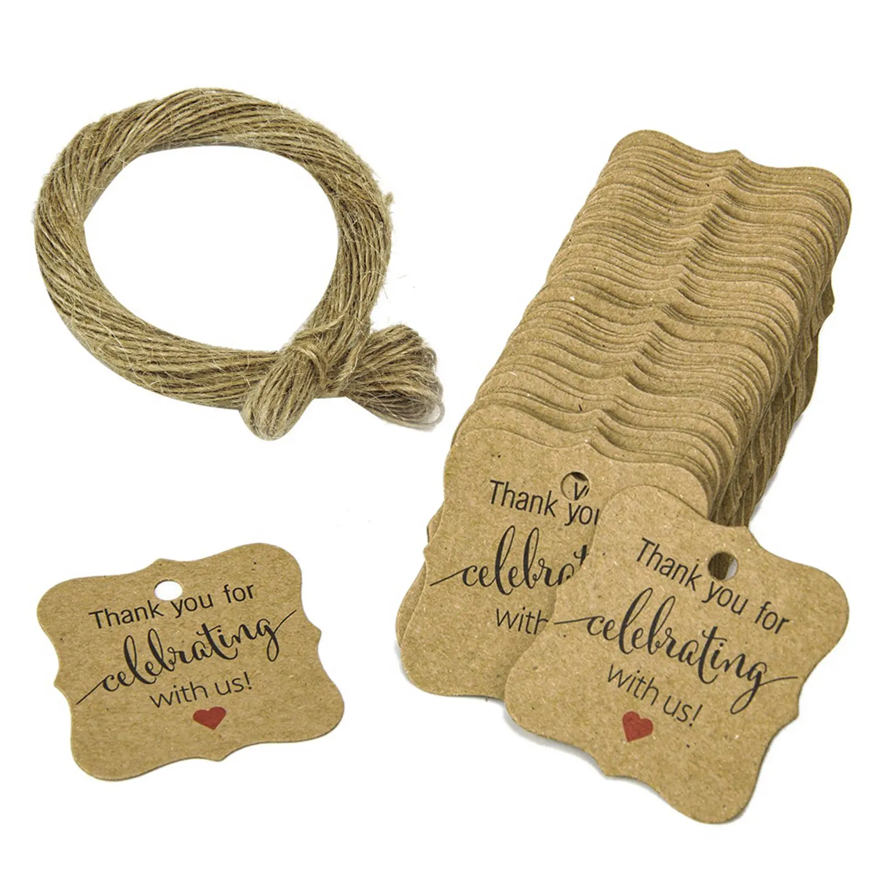 

300 шт. Спасибо за празднование с американскими бирками, крафт-бумага, подарочная упаковка, бирки с натуральным джутовым шпагатом для детского душа-B91B