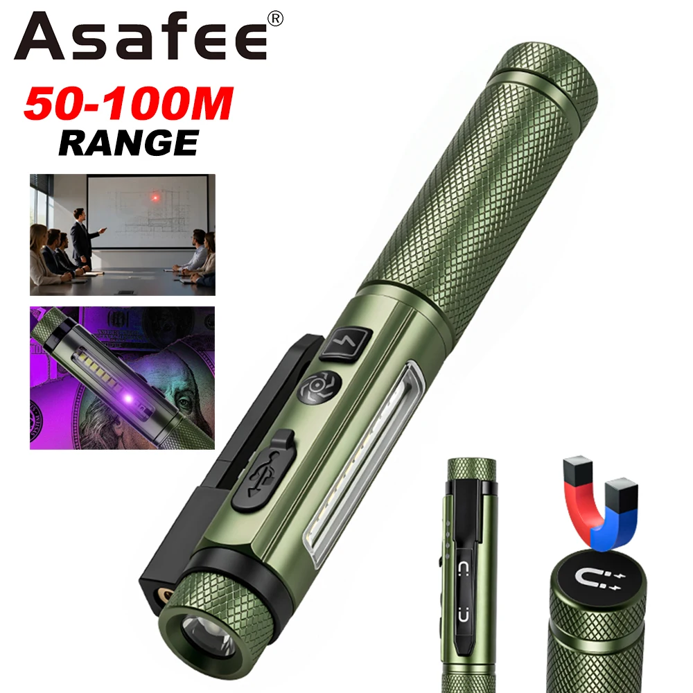 Asafee B602 400LM EDC Pen Light 11 Modes TYPE-C Rechargeable Waterproof Pocket Clip Work Light For Inspection Camping Emergency