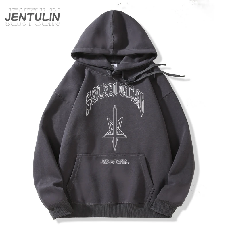 Punk Hip Hop Men Hoodies Satan Club Print Hooded Unisex Autumn Winter Sweatshirt Streetwear Women Y2K Coat Graphic Clothing Goth