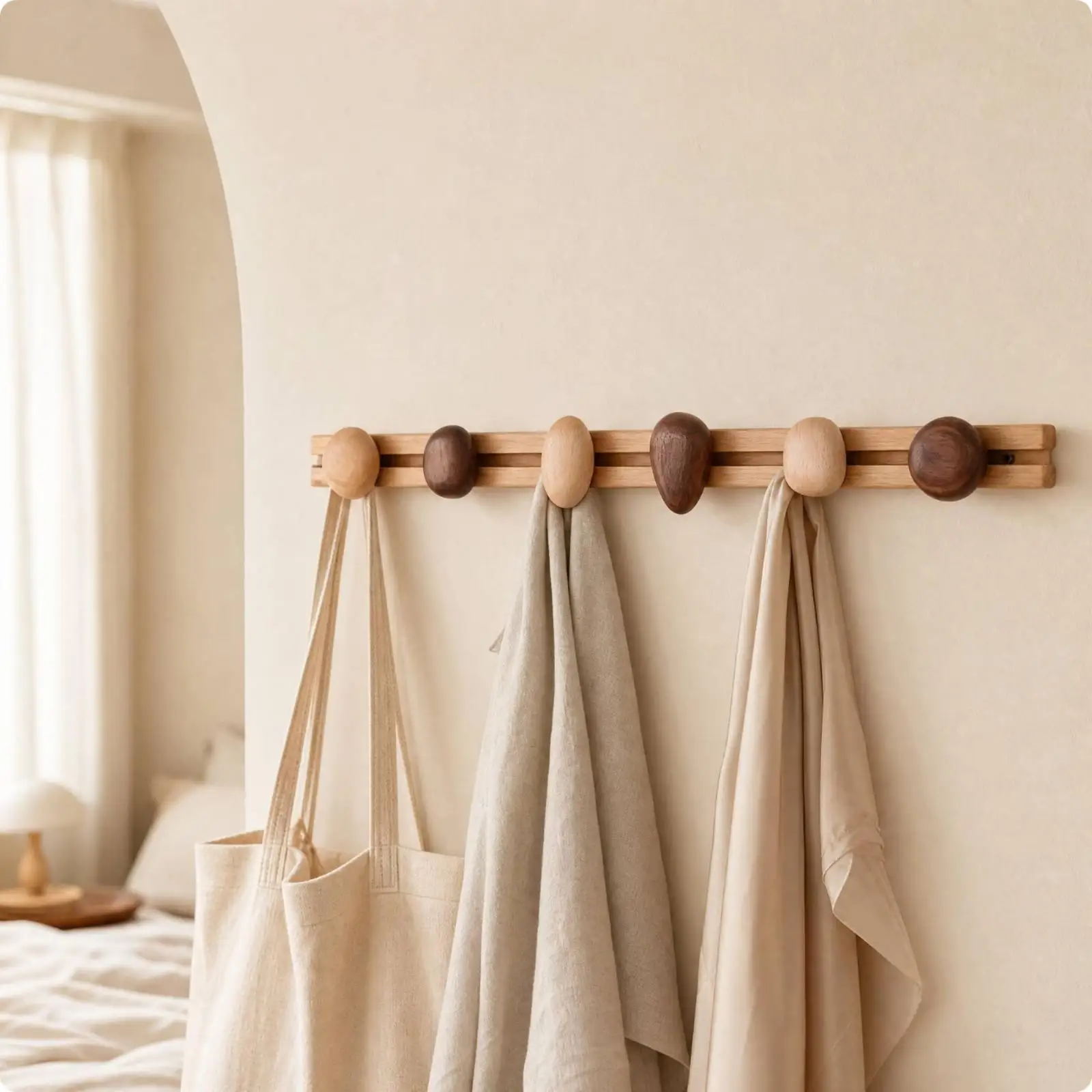 4 Pieces Black Walnut Peg Rack Minimalist Pebble-Shaped Peg Wall Rack Modern Entryway Coat Hook Rail for Dorm Room, Behind Door,