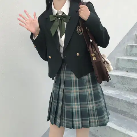 [Letter From The Forest ] Girls Ladies Spring Summer Short Suit Jacket For Plaid Pleated Skirts Women JK Uniform Coat Students