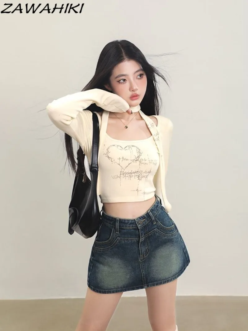 Y2K Crop Tops Aesthetic Designed Letter Cartoon Print Top Female Slim Fashion Harajuku Mujer Office Lady Vintage Women Clothing