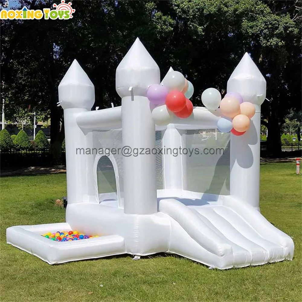 Casa de rebote inflable blanca comercial con tobogán y PISCINA DE BOLAS para niños, eventos de fiesta de cumpleaños, 3x3m