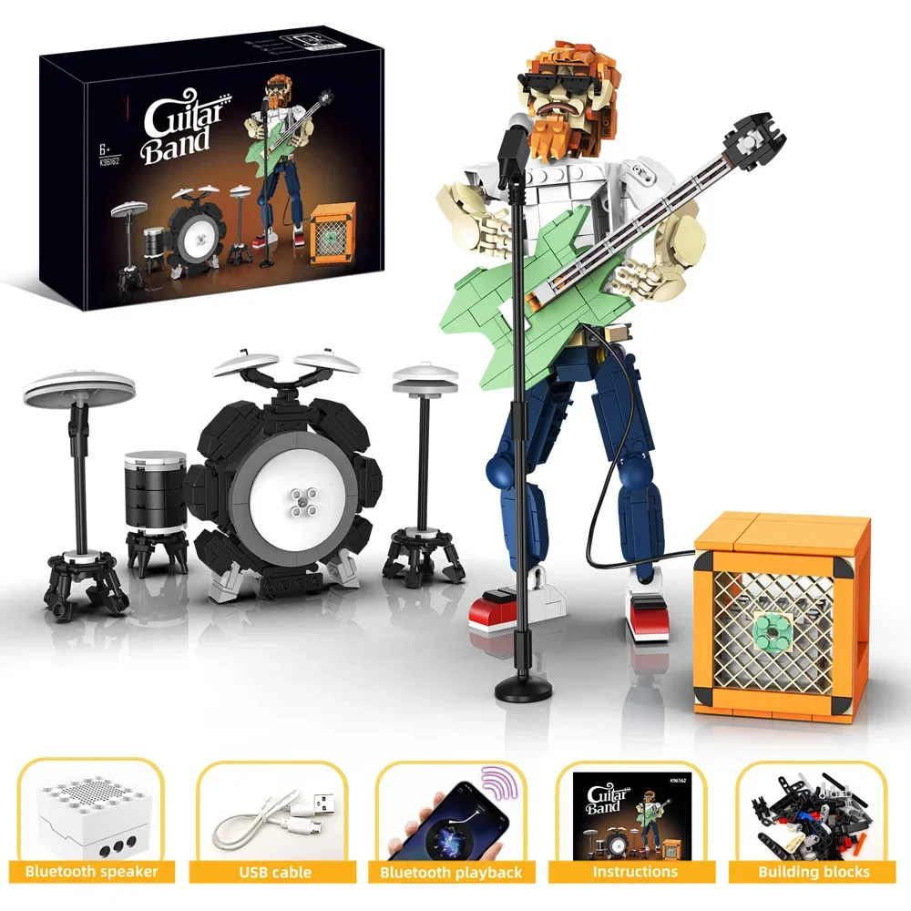 Haut-parleur Bluetooth pour artiste, guitare, contrôle par application, blocs de construction, briques éducatives techniques à petites particules, jouet, lecture de musique, Audio