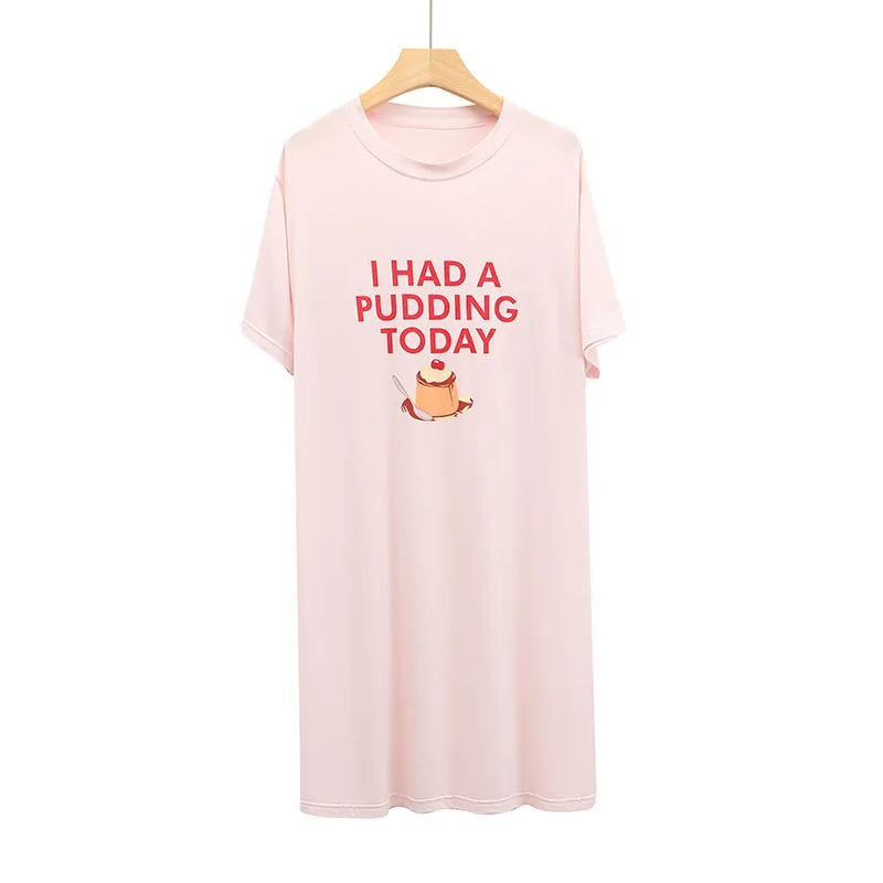 Kuzuwata New Female Sweet Casual Nightwear Cute Ice-Cream Print Simple Soft Sleepwear Solid Color Summer O-neck Homewear