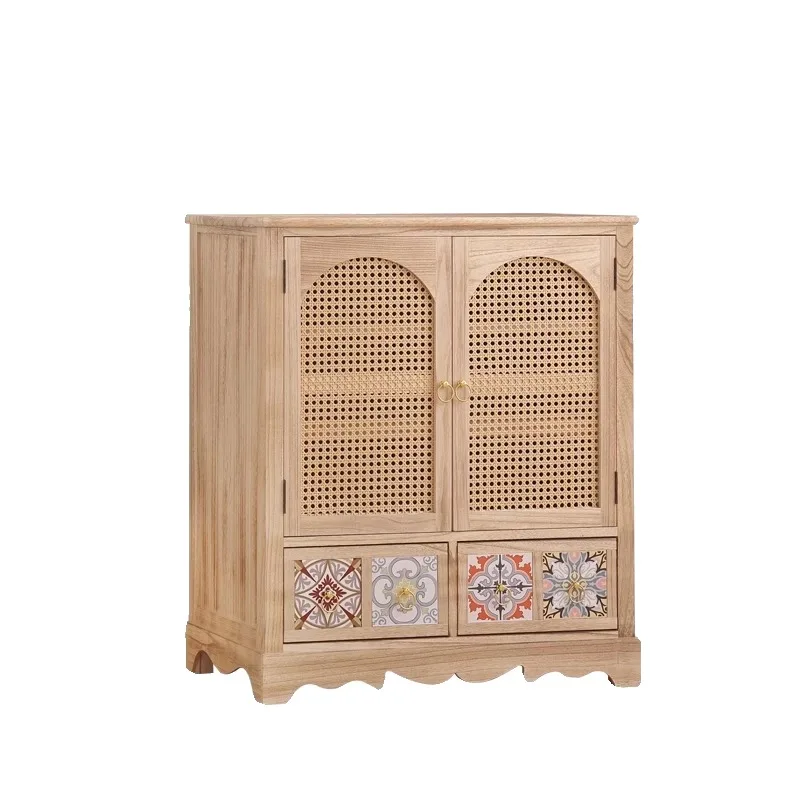 

American chest cabinet retro storage cabinet bedroom pastoral living room dining side cabinet simple rattan locker balcony shoe