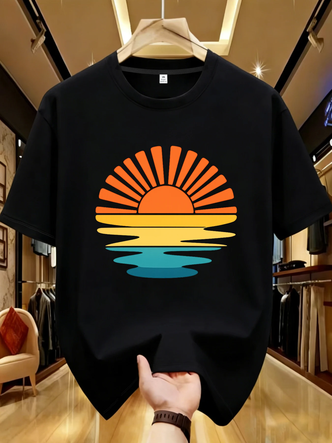 

【WDS01222】Sunrise printing plus size women's round neck T-shirt summer casual street fashion women's Joker short sleeve T-shirt