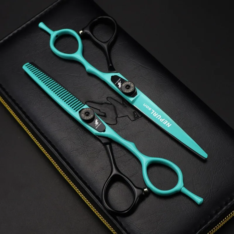 6.0inch black-green adjustable high screws single tail hair scissors made of JP440C, hand-polished, right-handed  sharp durable