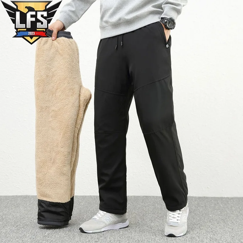 

Men's Winter Lambswool Warm Casual PantsFitness Jogging Sweatpants Male Solid Drawstring Bottoms Fleece Straight Trousers M-8XL