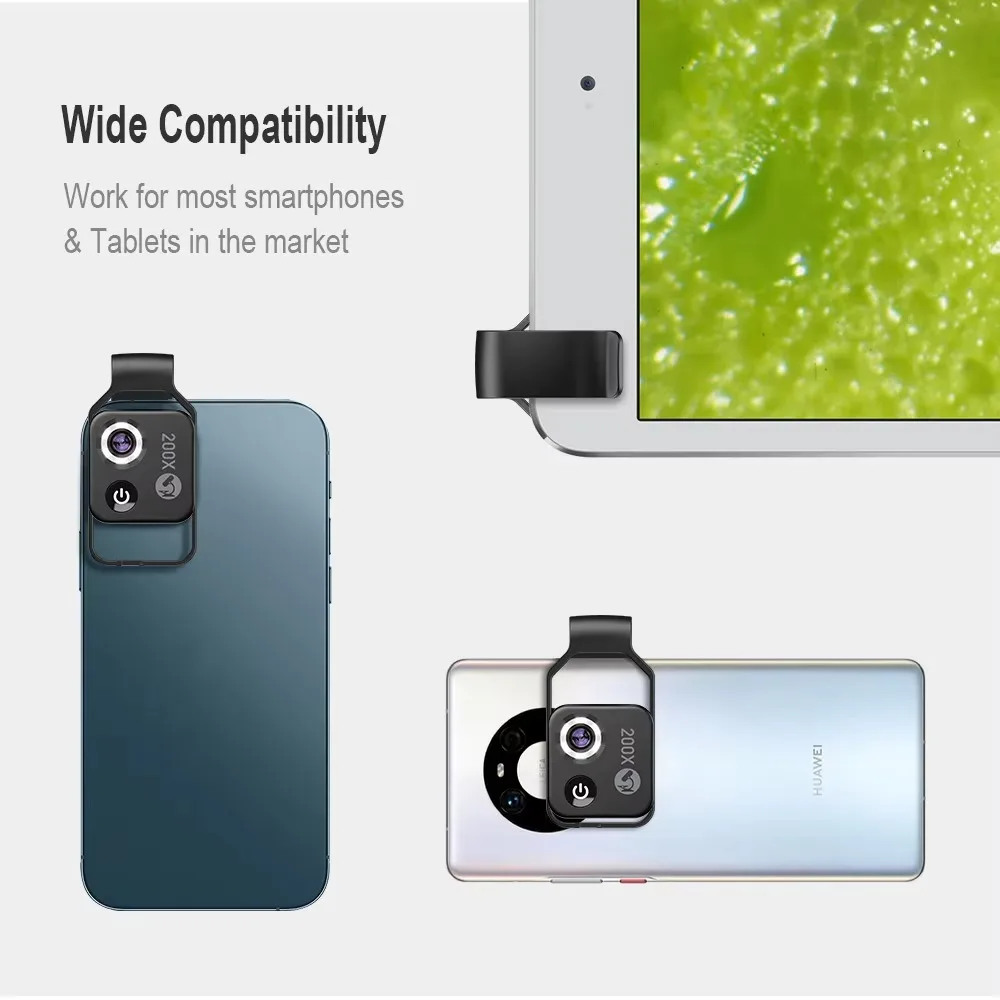 HD 200x Magnification Digital Mini Pocket Microscope Lens with LED Light Super Macro Lens for iPhone Samsung Tablets Smartphones