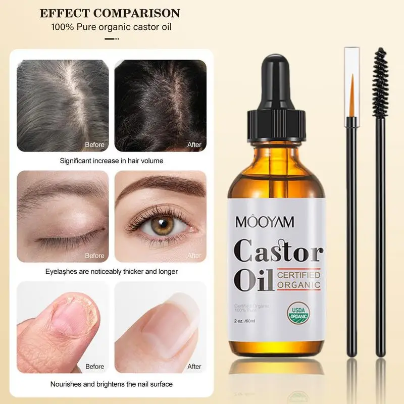 Castor Oil For Eyelashes And Eyebrows 60ml Castor Oil Creates Appearance Of Longer & Darker Eyelashes Caster Oil Eyebrow Growth