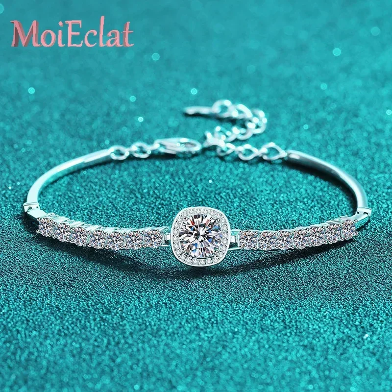 Luxury Square Round Wrapped Moissanite 2.4 Carat Bracelet, Platinum PT950 Timeless Classic Female Jewelry Sparkling Wedding Gift