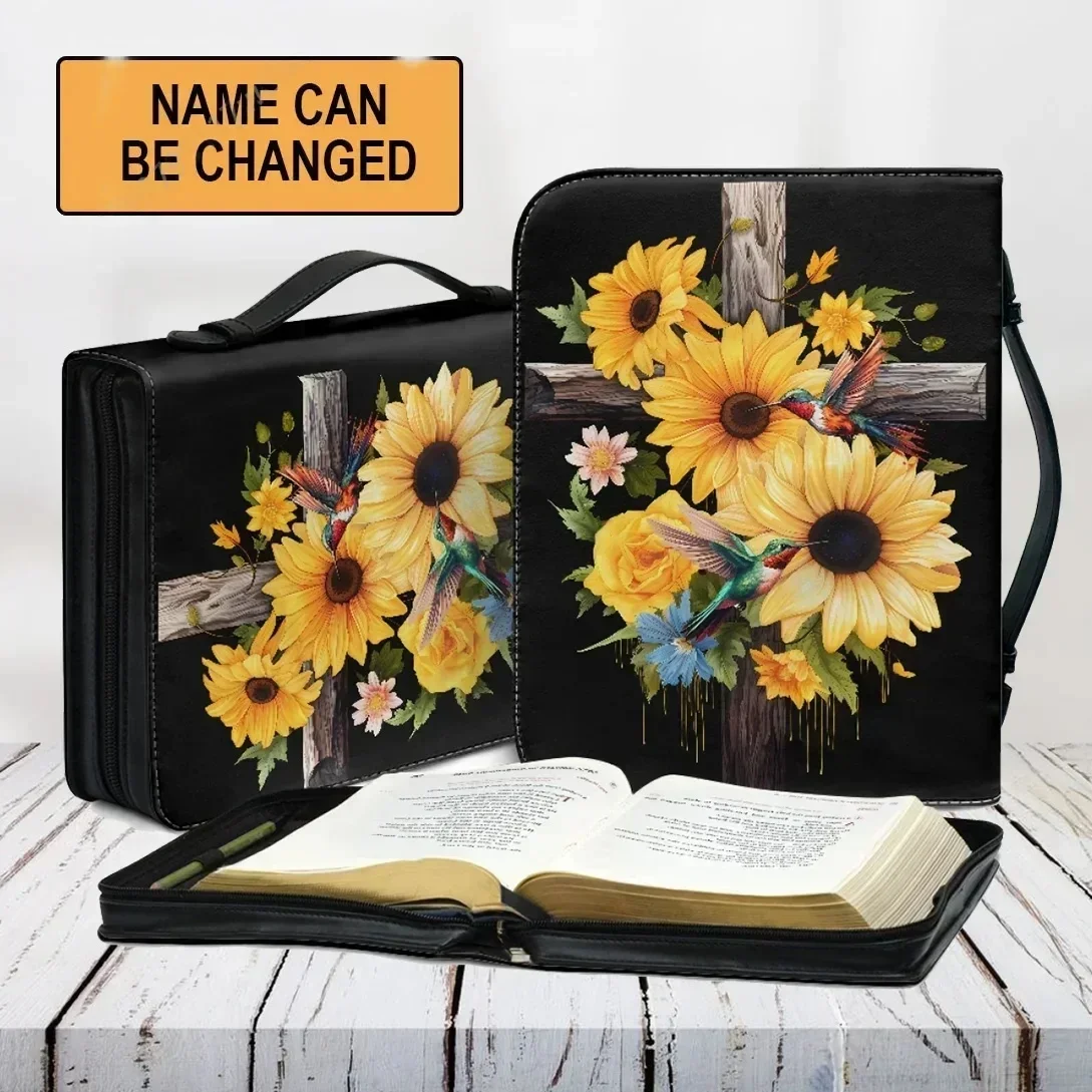 Pretty Sunflower Cross Ladies Bible Cover Personalized Customized Bible Bags for Women Study Book Holy Storage Boxes With Zipper