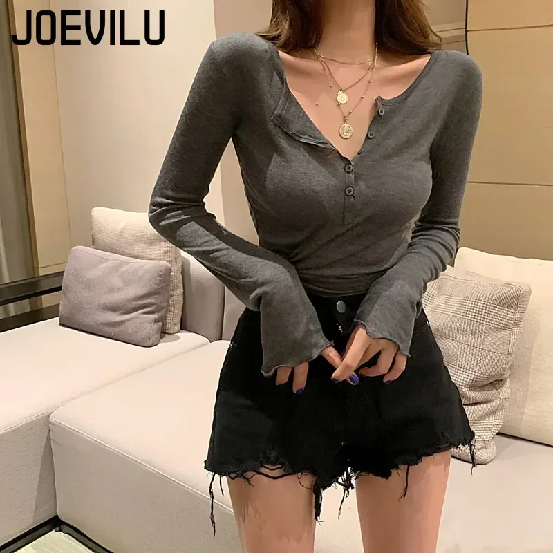 Micro Transparent Long Sleeved T-shirt Thin V-neck Sexy Base Shirt Women's Button Versatile Tight Tops Korean Aesthetic Clothes