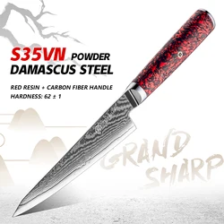 Grandsharp 5.8''Utility Knife Damascus Steel Kitchen Knife 67 Layers S35VN Powder Core Damascus Steel Classic Handle Desgin