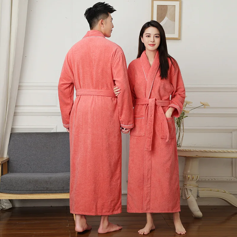 Lengthened And Thickened Terry Towel Robe Couples 100% Cotton Bathrobe Women&men Water Sucking Sleepwear Loose l Hotel Robe