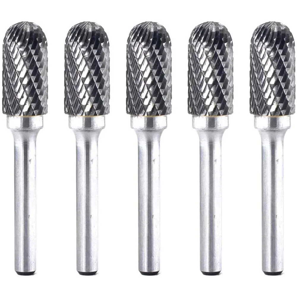 

5Pcs SC-5 Tungsten Carbide Burrs Cylinder Shape Double Cut Rotary Burr File with 1/4 Shank for Rotary Tool Die Grinder