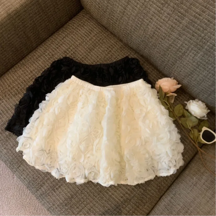 

Peach Blossom Rose Flower Bubble Half Skirt Women's Summer New Sweet High Waist Design Beautiful A-Line Short Skirt
