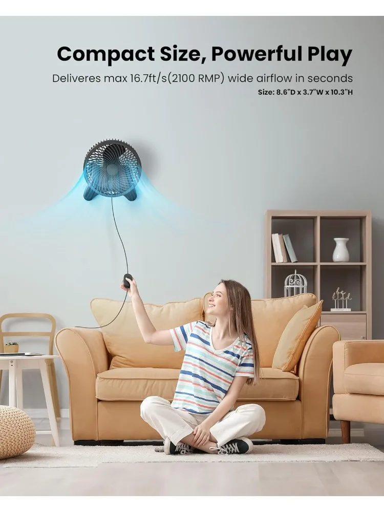 Ventilador de parede com temporizador, silencioso pequeno ventilador, 8 pol, 8.2ft com fio remoto, 80 ° oscilação, 100 ° ajustável, 3 velocidades de alta velocidade