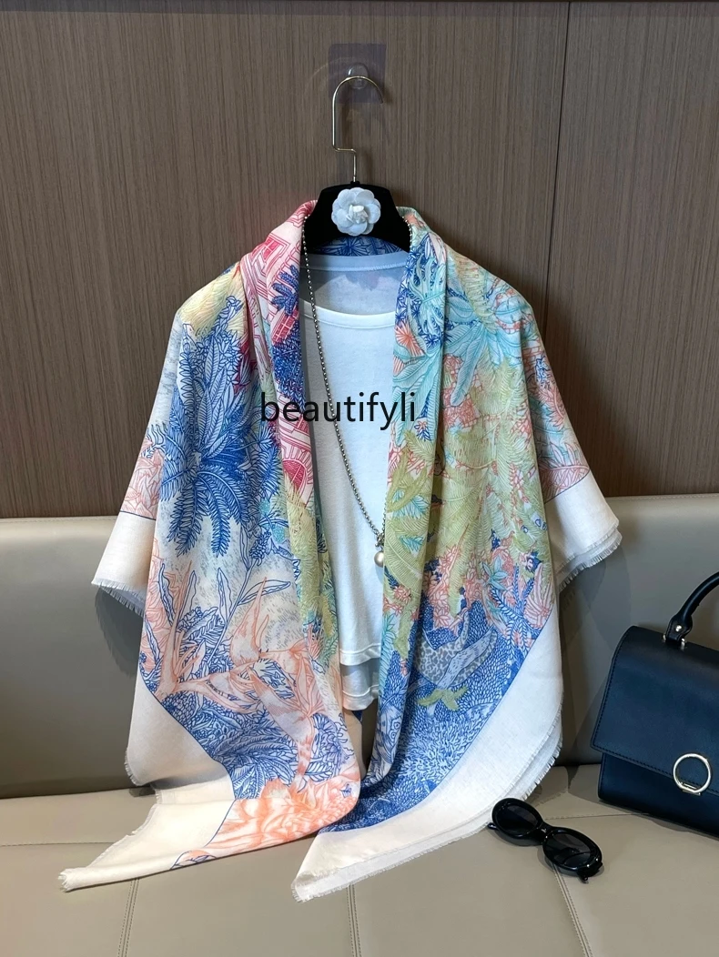 

Summer New Silk Scarf Women's Thin Large Kerchief Color Scarf Travel Photos Outdoor High-End Air-Conditioned Room Shawl