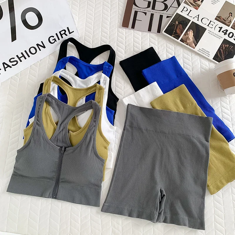 Comfortable Beauty Back Zipper Chest Wrap Underwear Set Short Sets Seamless Casual Sports Yoga Sets Women's Underwear Suit