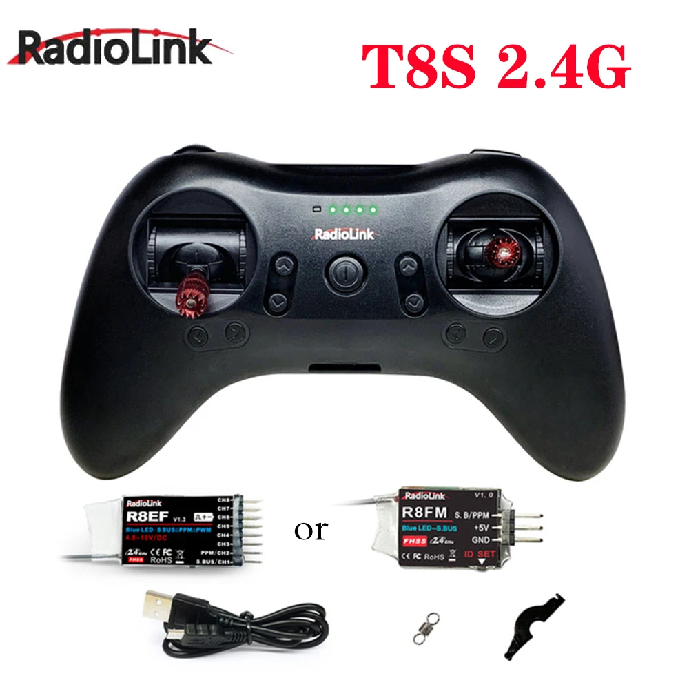 

Radiolink T8S 2.4G 8 Channel Radio Remote Transmitter W/ R8EF /R8FM Receiver Game Shape Controller 2000m for RC FPV Racing Drone