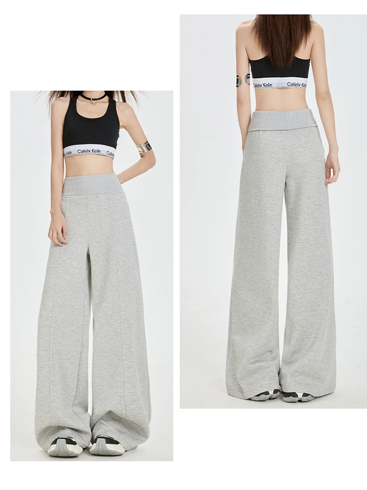 Wijde pijpen broek dames twee in één uitlopende taille ontwerp veelzijdige hot girl mode broek slim fit losse casual broek herfst