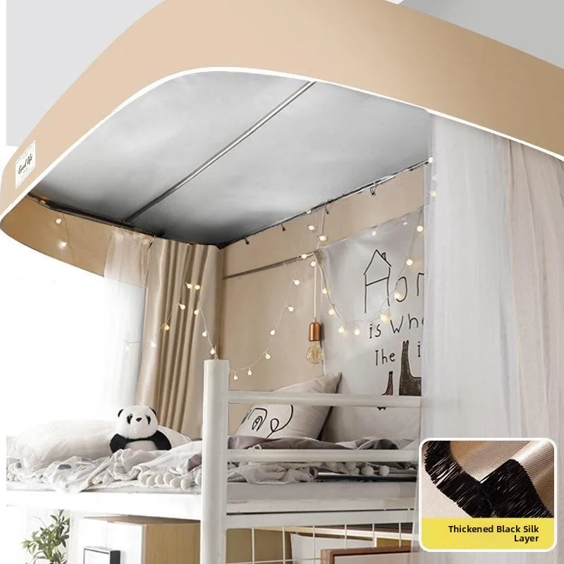 Integrated Student Dormitory Bed Curtain Mosquito Net Upper Bed Lower Bed High Light Blocking Drapes U-Shaped Double Sliding ...