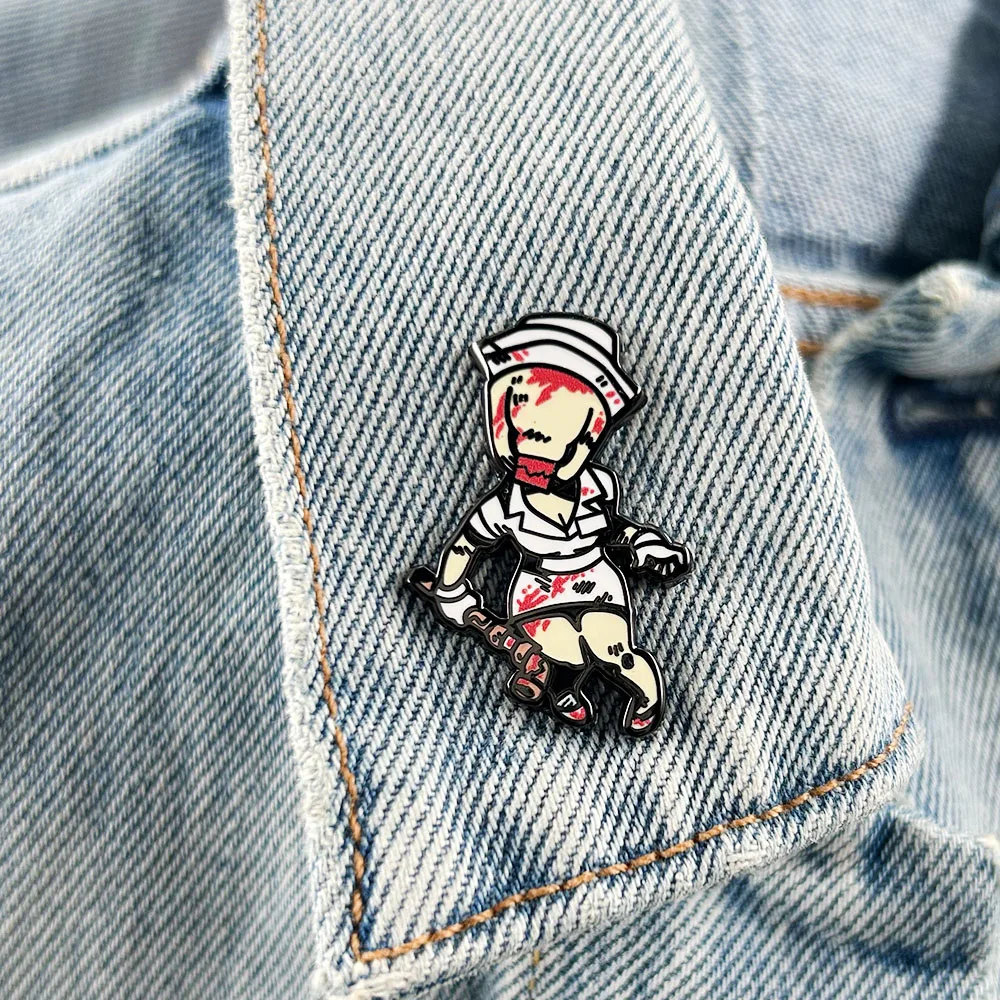 Silent Hill 2 Bloody Nurse Enamel Pin Horror Game Character Inspired Badge Classic Retro Gaming Peripheral Gamer Fans Gift - view 4