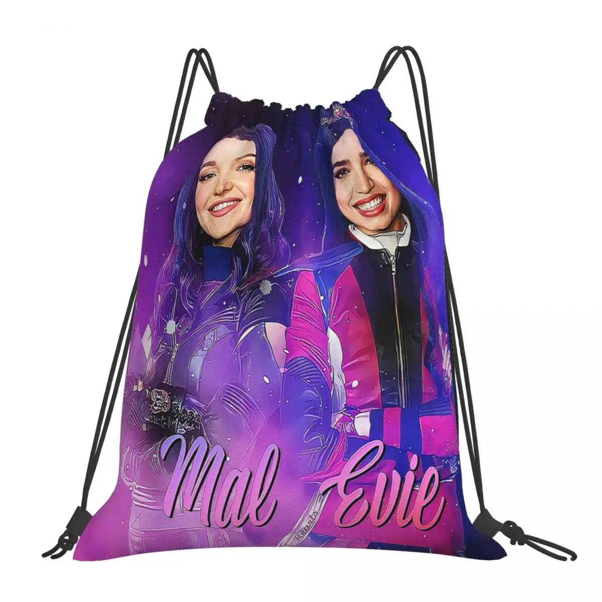 Mal And Evie - Descendants Backpacks Portable Drawstring Bags Drawstring Bundle Pocket Sports Bag Book Bags Man Woman Students