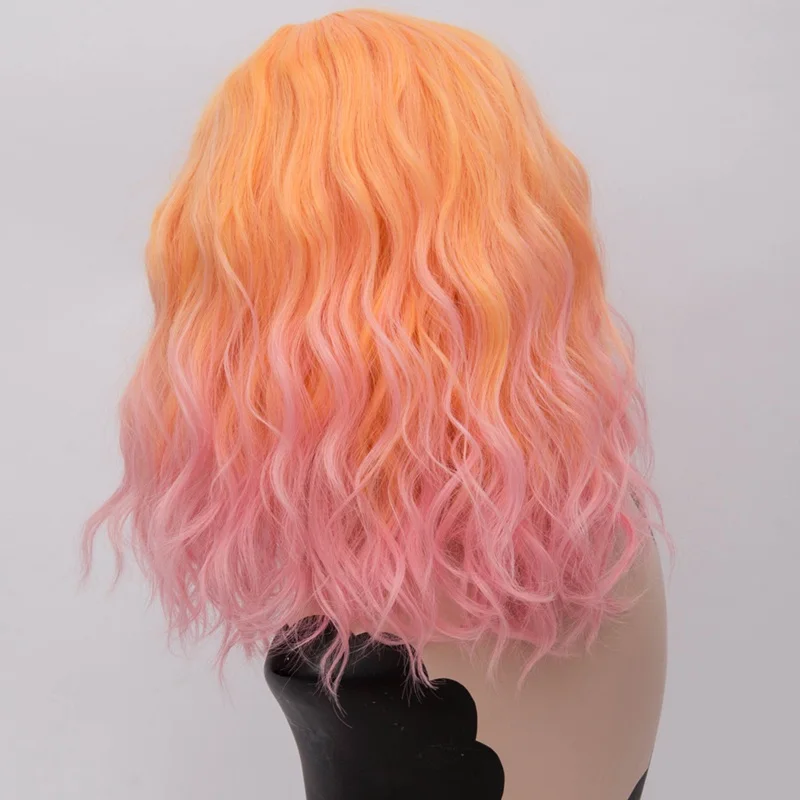 Synthetic Wigs Short Orange Pink Wig Wavy Bob Wigs for Women Middle Part High Temperature Fibre Cosplay Women Wigs