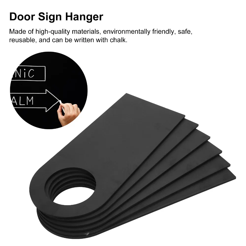 6pcs DIY Craft Projects Double Sided Door Sign Hanger Reusable Black Wooden Door Hanger Mini Blackboard Sign Home Decoration