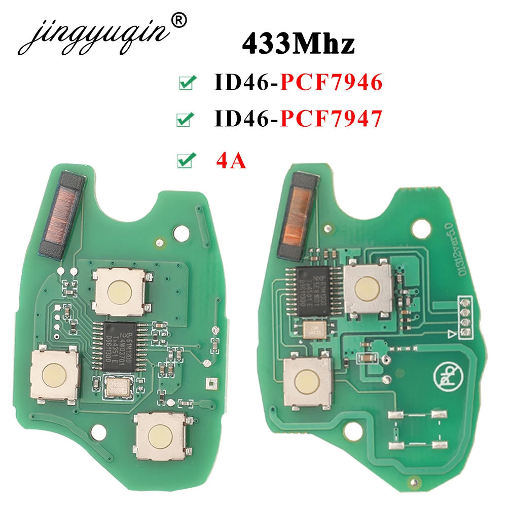 jingyuqin 433Mhz Car Remote Key Circuit Board Suit for Renault Clio Scenic Kangoo Megane ID46 PCF7946 / PCF7947 4A-cf7952E Chip