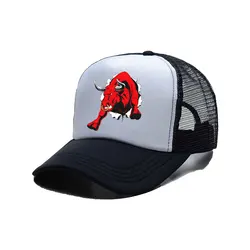 New red of bull Printing Baseball Cap Men Women Parent-child Hats Mesh Visor Outdoor Sun Hat  gorras hombre