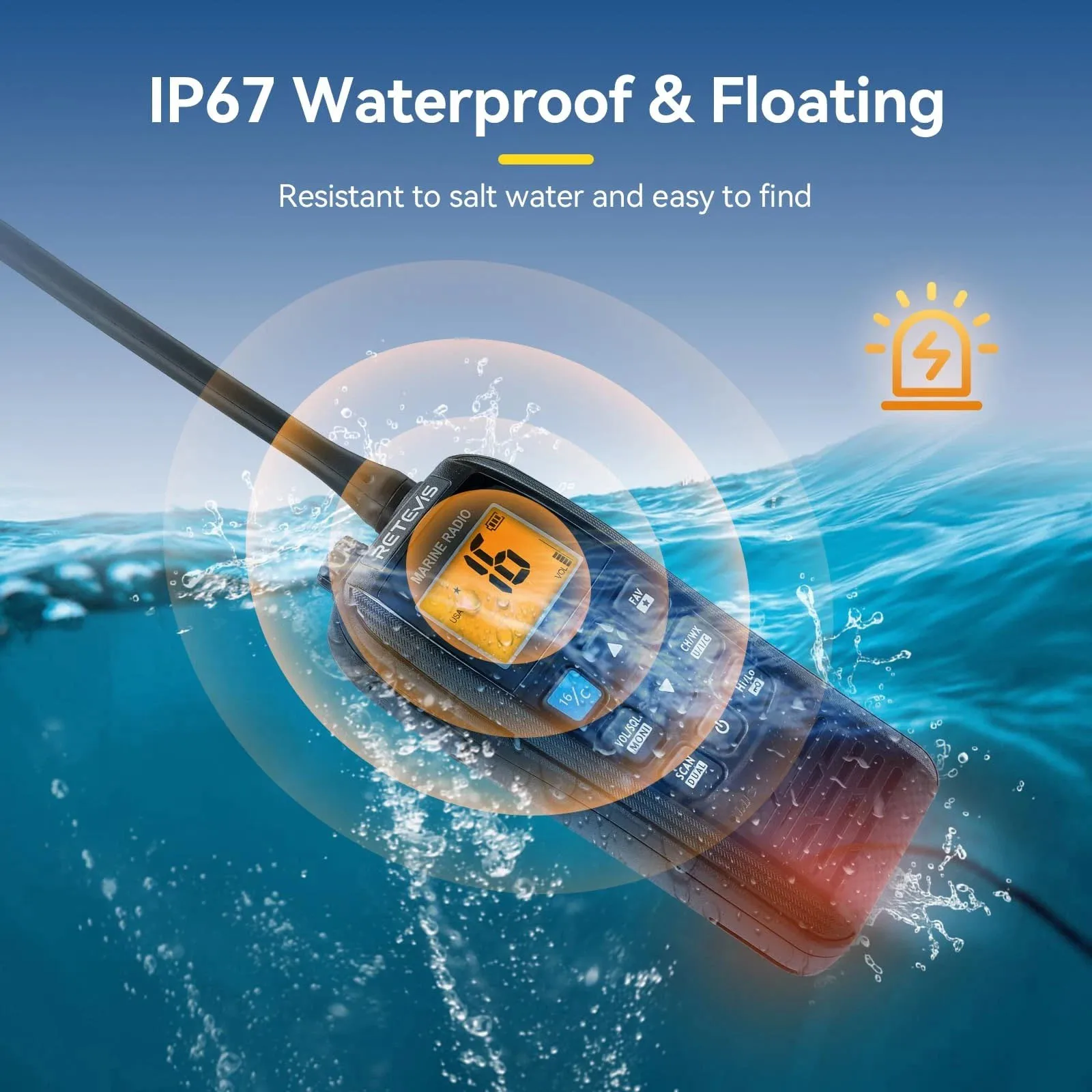 Retevis RM22 IP67 Floating Marine Radio 67W 2200mAh USB Rechargeable Handheld Walkie Talkie Black VHF Radio for Boat Water Sport