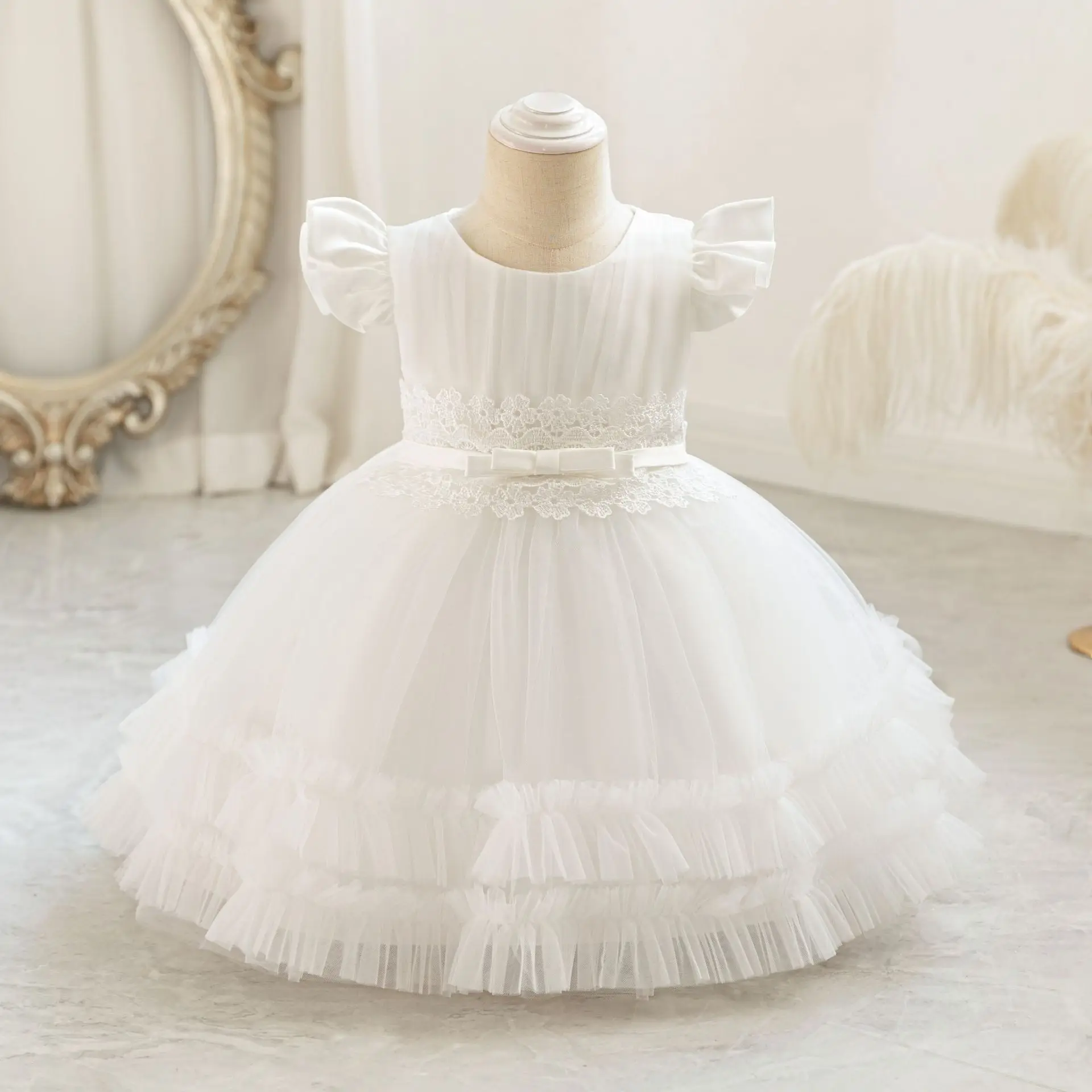 Baby Toddler Flutter Sleeves Wedding Flower Girls Birthday Party Pageant Toddler Formal Dress Cupcake Tutu TT103