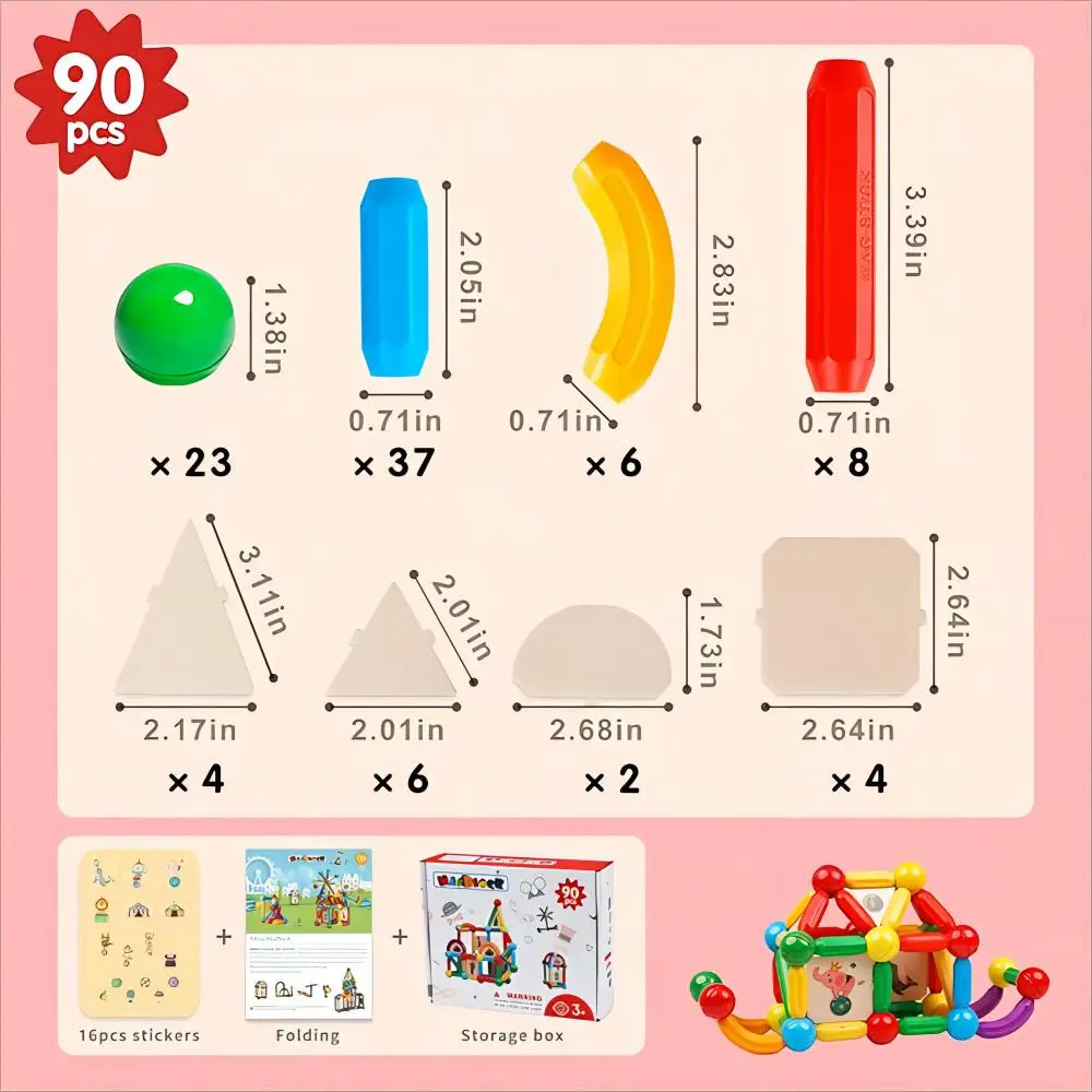 Mag block 90pcs magnetische Bausteine Blöcke Spielzeug Geschenk für Jungen Mädchen Magnet Sticks Bälle Bau Spielzeug Sets Montessori Spielzeug