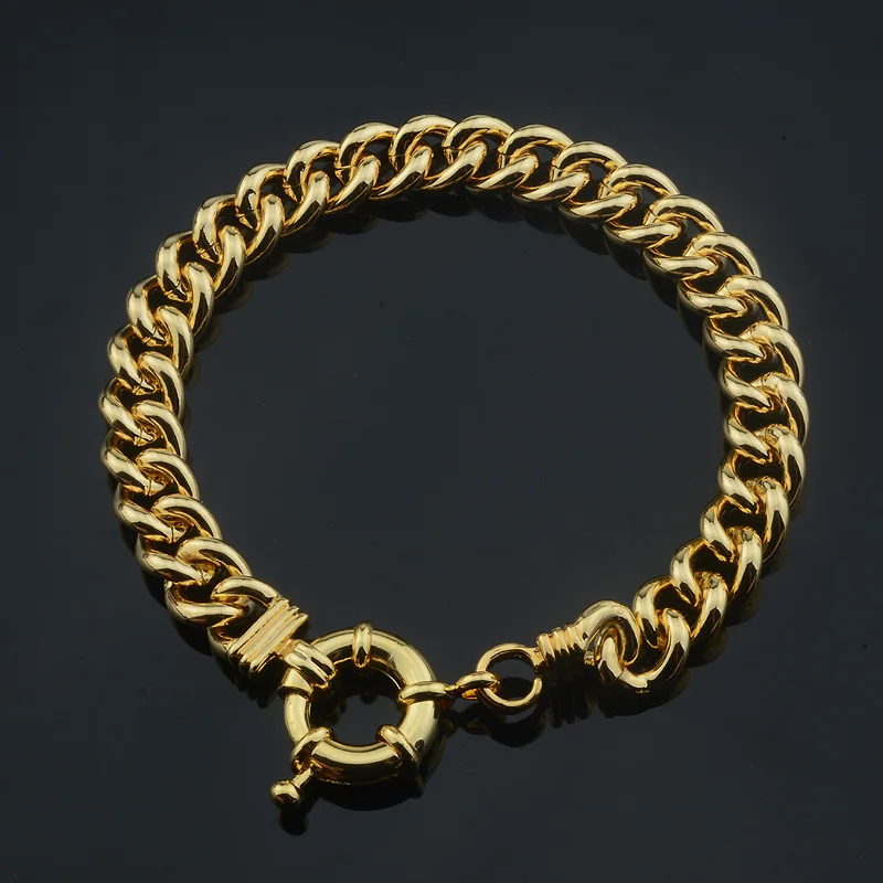 1pcs Chunly Heavy Wide 10MM Chains Man Woman Gift Yellow Gold Color  Link Curb Necklace 20inch Bracelet