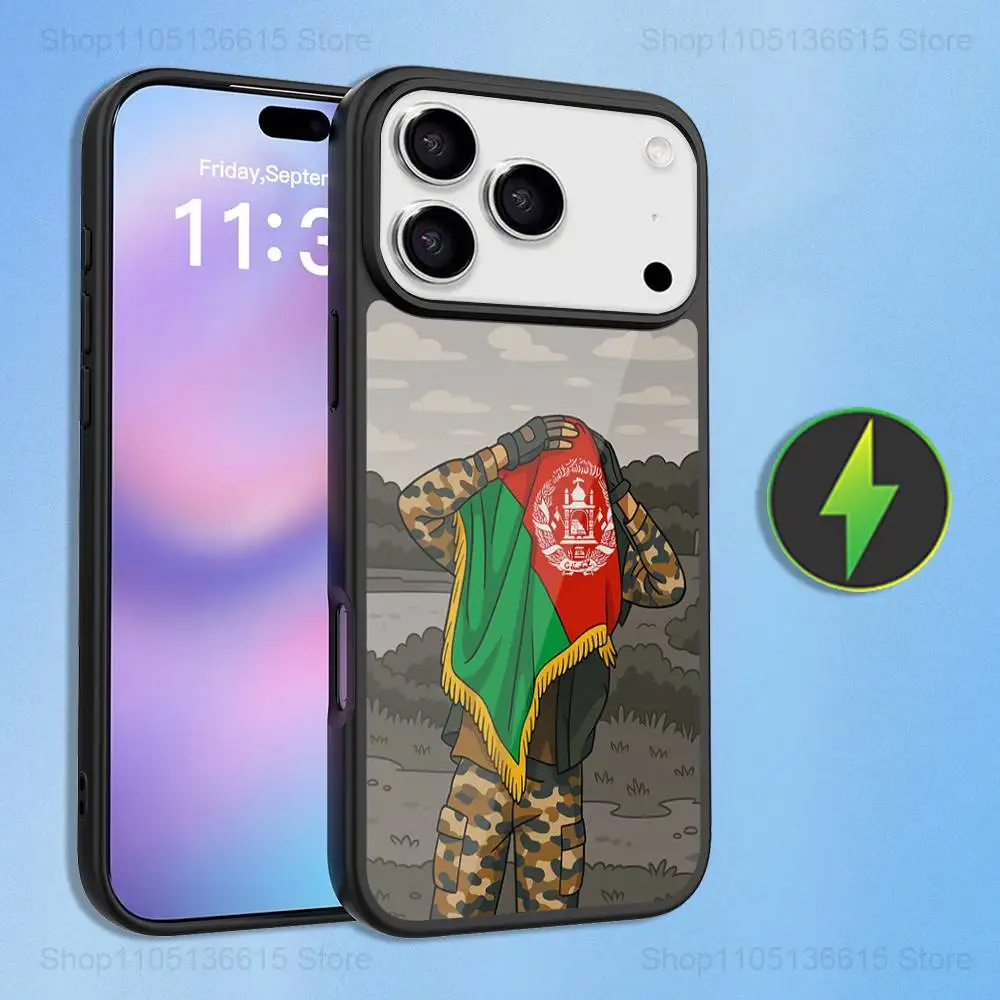 حافظة هاتف فنية بعلم أفغانستان لهواتف iPhone 16,15,17,14,13,12,11,Pro,Max,Plus,Air Mini,Magsafe,حافظة شحن لاسلكية مغناطيسية