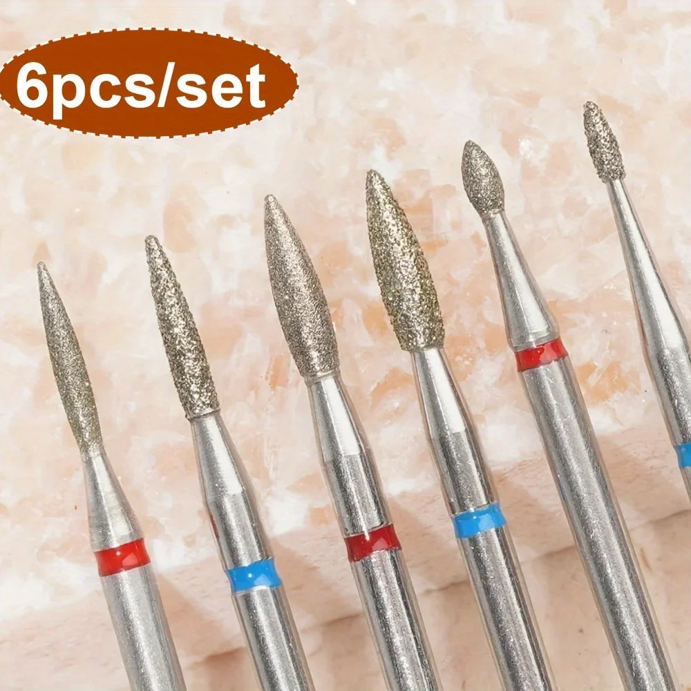 6 unids/set de limas de uñas de arena de diamante, broca para pulir cutículas, cabezal de pulido de uñas, juego de manicura eléctrica para quitar acrílico