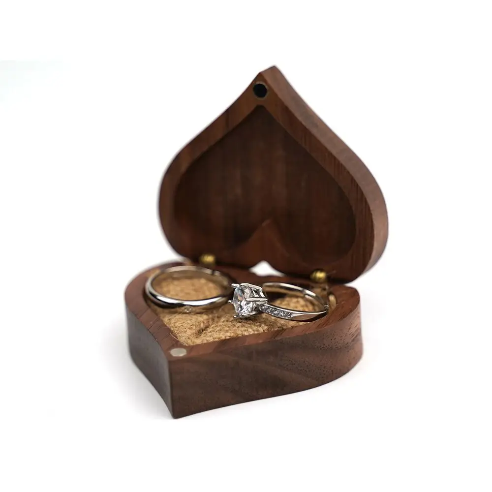 Simplicity Heart Shape Jewelry Box Solid Wood Mini Ring Storage Box Portable Durable Home Decor