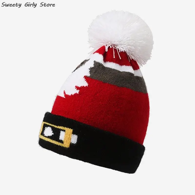 Christmas Party Beanies Hat Pompom Hairball Santa Claus Hats Winter Warm Caps New Year Decorations Cosplay Knit Cap Beanies