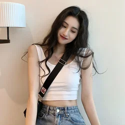 Vintage Women Solid Color Suspender Camisole Tank Top for Women's Short Yoga Sports Crop Top Sleeveless Streetwear Slim Fit Tops