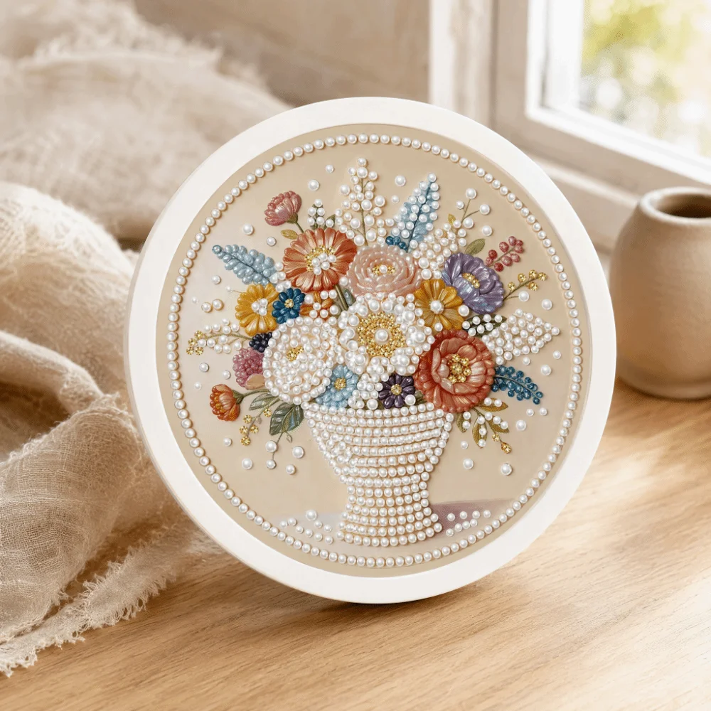 Sunflower Round Shape Pearl Painting Hand-Pasted Flower DIY Painting Material Pack 15cm Self-Adhesive Paintings Office
