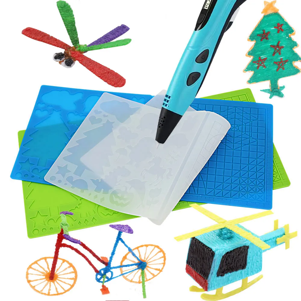 

Многоразовая мягкая силиконовая дизайнерская подушечка для 3D-печати с базовым шаблоном, 2 силиконовых колпачками для пальцев, отличный инструмент для рисования 3D-ручка